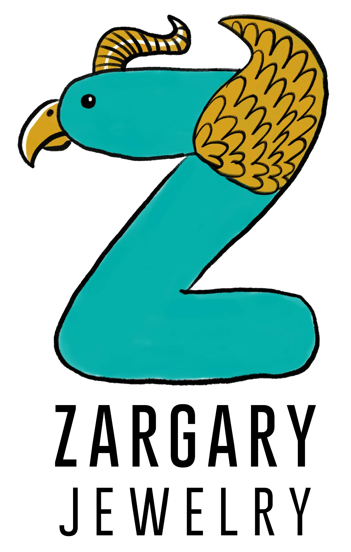 לוגו Zargary Jewelry בצורת ציפור ואות Z על רקע זהוב